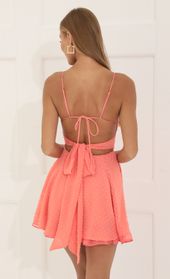 Picture thumb Aubree Chiffon Dot Fit and Flare Dress in Coral. Source: https://media.lucyinthesky.com/data/Jun22_2/170xAUTO/1V9A5516.JPG