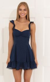 Picture thumb Cindi Dotted Chiffon A-Line Dress in Navy. Source: https://media.lucyinthesky.com/data/Jun22_2/170xAUTO/1V9A6555.JPG