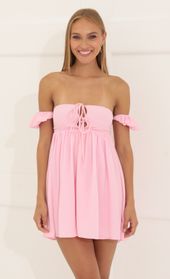 Picture thumb Daniella Bubble Crepe Baby Doll Dress in Pink. Source: https://media.lucyinthesky.com/data/Jun22_2/170xAUTO/1V9A7657.JPG
