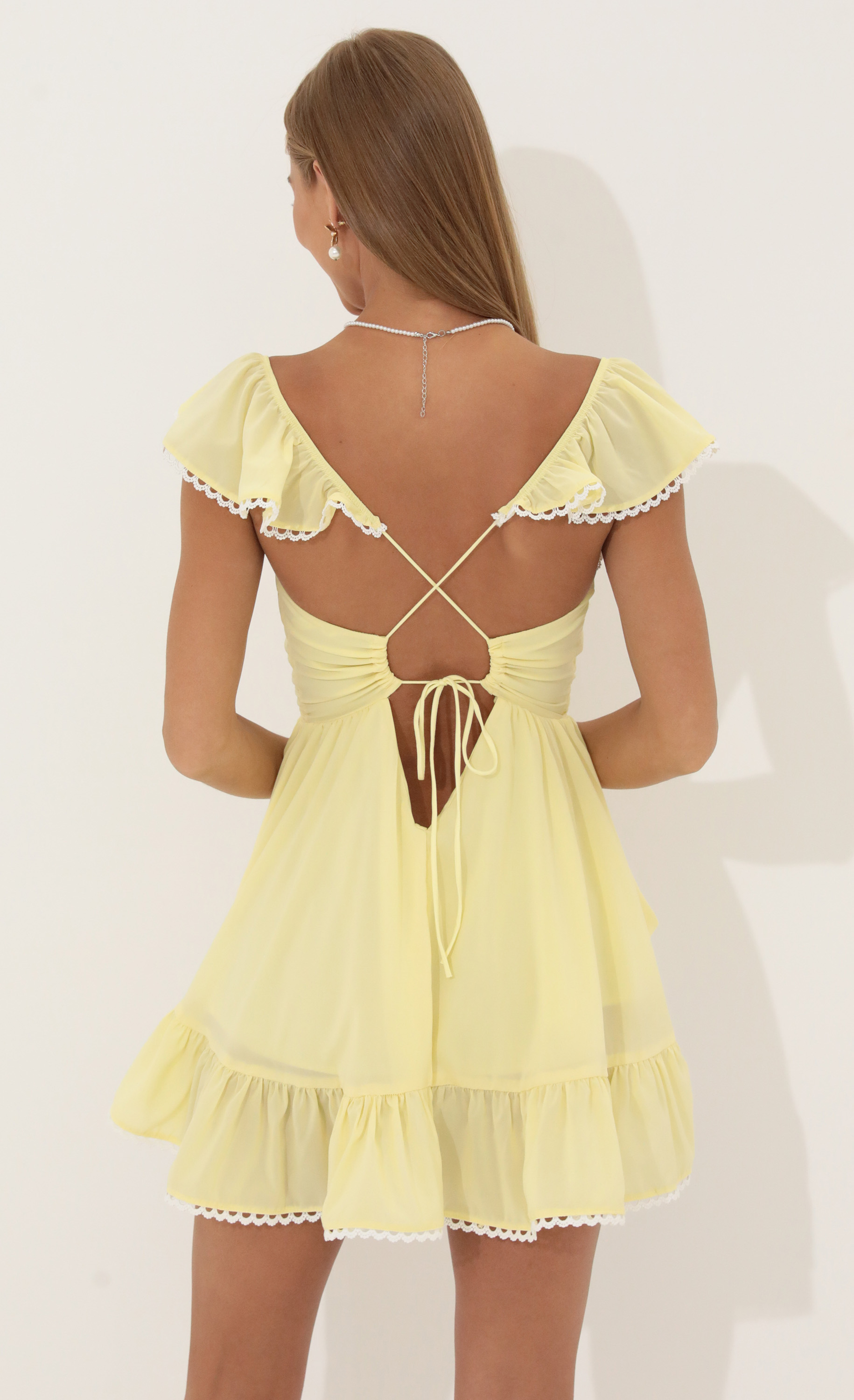Gaby Fit and Flare Chiffon Dress in Yellow