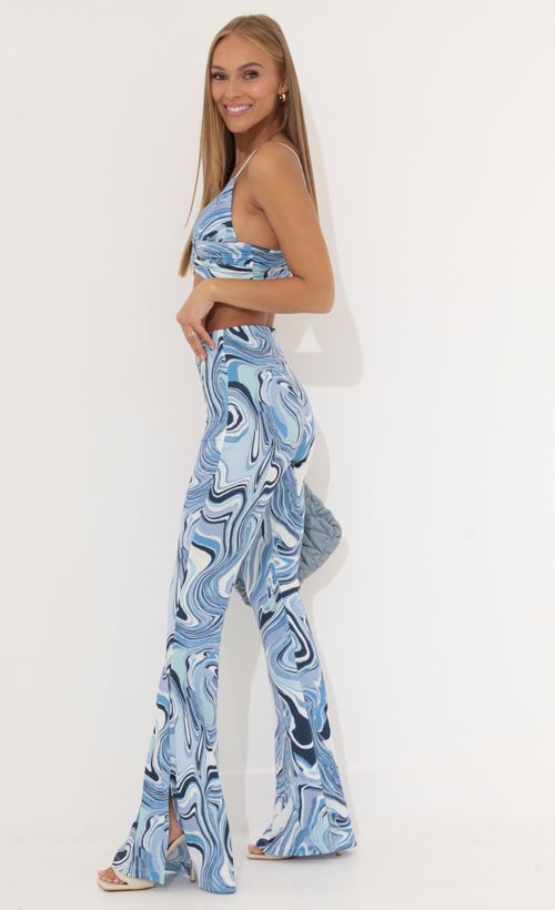 Picture Oaklynn Swirl Two Piece Pant Set in Blue. Source: https://media.lucyinthesky.com/data/Jun22_2/500xAUTO/1V9A1192.JPG