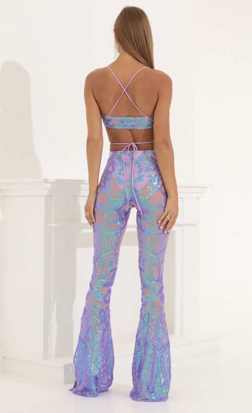 Picture Peony Sequin Two Piece Set in Purple Iridescent. Source: https://media.lucyinthesky.com/data/Jun22_2/500xAUTO/1V9A1820.JPG