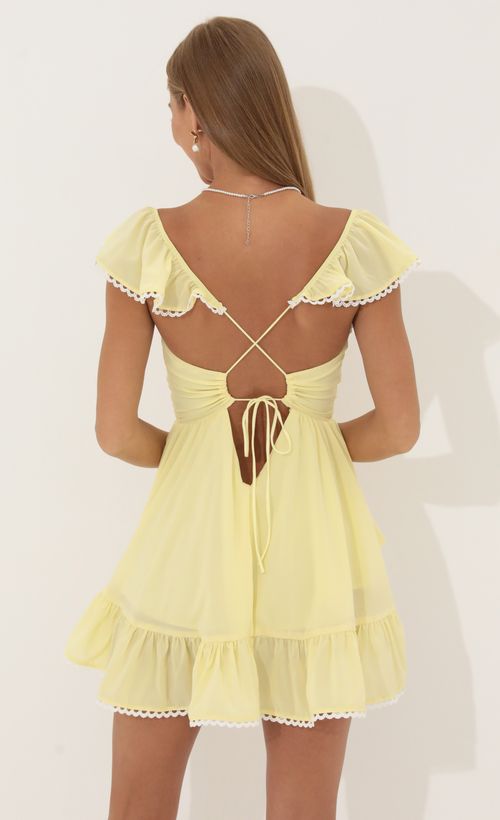 Picture Gaby Fit and Flare Chiffon Dress in Yellow. Source: https://media.lucyinthesky.com/data/Jun22_2/500xAUTO/1V9A4720.JPG