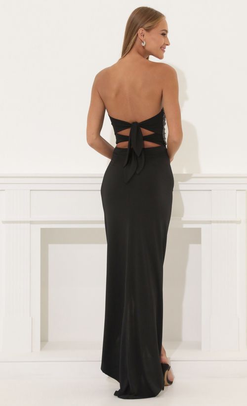 Picture Devon Sequin Cutout Maxi Dress in Black. Source: https://media.lucyinthesky.com/data/Jun22_2/500xAUTO/1V9A4830.JPG