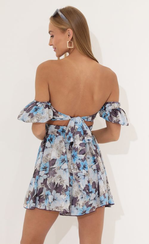 Picture Solay Floral Foil Baby Doll Two Piece Skirt Set in Blue. Source: https://media.lucyinthesky.com/data/Jun22_2/500xAUTO/1V9A5305.JPG