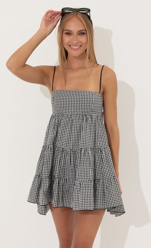 Picture Cindy Cotton Checkered Dress in Black. Source: https://media.lucyinthesky.com/data/Jun22_2/500xAUTO/1V9A5459.JPG