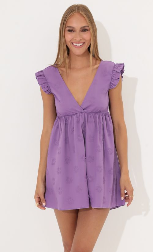 Picture Lindsay Embossed Baby Doll Dress in Purple. Source: https://media.lucyinthesky.com/data/Jun22_2/500xAUTO/1V9A6075.JPG