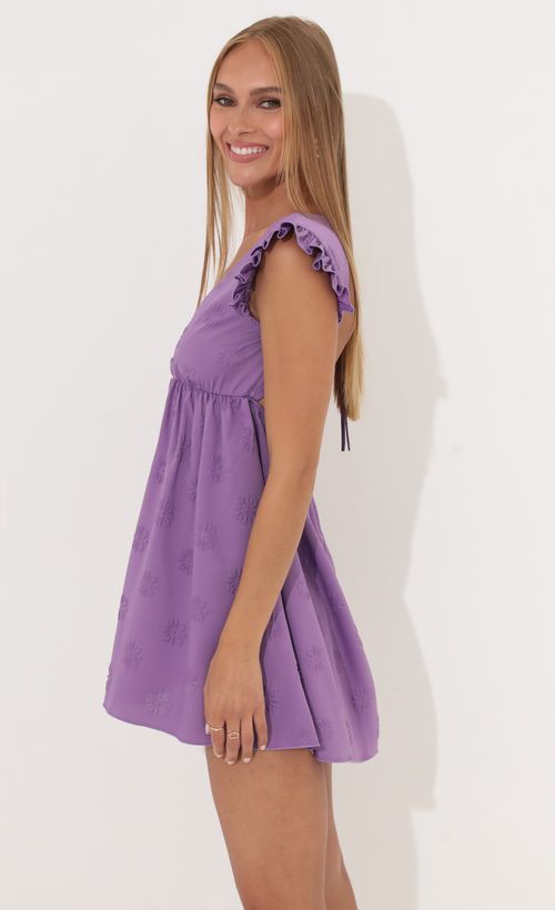 Picture Lindsay Embossed Baby Doll Dress in Purple. Source: https://media.lucyinthesky.com/data/Jun22_2/500xAUTO/1V9A6133.JPG