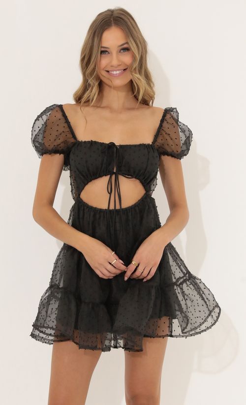 Picture Breanna Dotted Organza Dress in Black. Source: https://media.lucyinthesky.com/data/Jun22_2/500xAUTO/1V9A6334.JPG