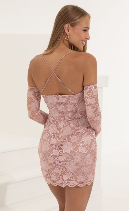Picture Marlee Lace Bodycon Sequin Dress in Mauve. Source: https://media.lucyinthesky.com/data/Jun22_2/500xAUTO/1V9A6639.JPG