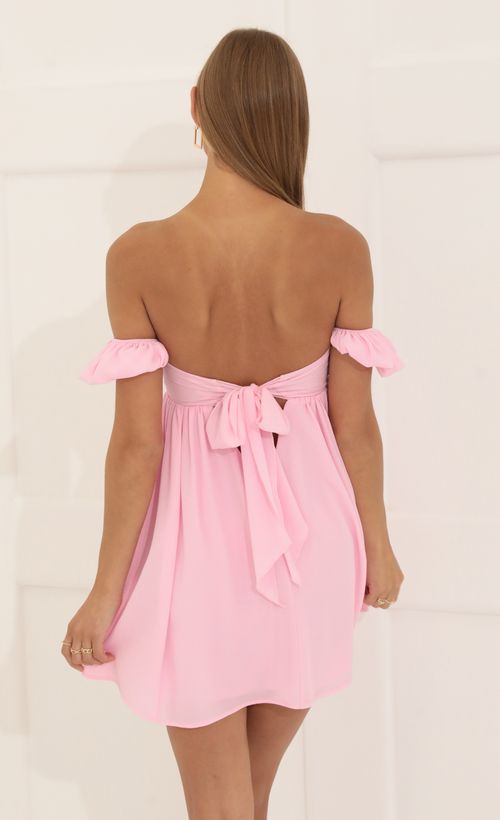 Picture Daniella Bubble Crepe Baby Doll Dress in Pink. Source: https://media.lucyinthesky.com/data/Jun22_2/500xAUTO/1V9A7780.JPG