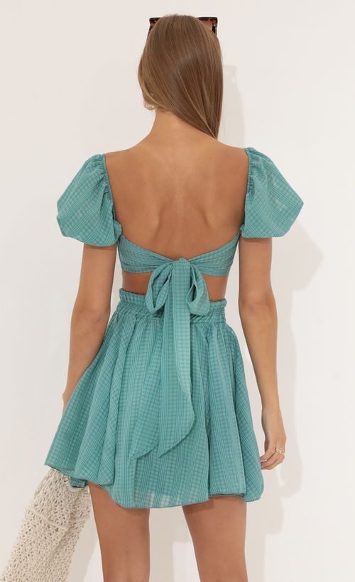 Picture Solay Plaid Chiffon Baby Doll Two Piece Skirt Set in Green. Source: https://media.lucyinthesky.com/data/Jun22_2/500xAUTO/1V9A8201.JPG