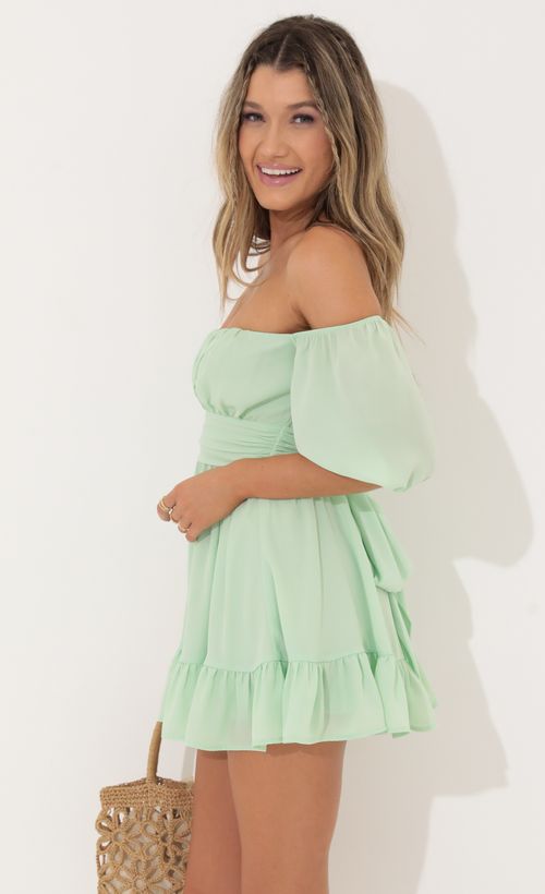Picture Roxana Off The Shoulder Dress in Green. Source: https://media.lucyinthesky.com/data/Jun22_2/500xAUTO/1V9A8214.JPG