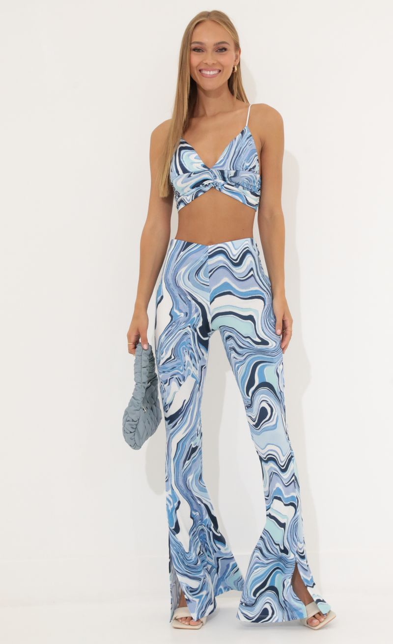 Picture Oaklynn Swirl Two Piece Pant Set in Blue. Source: https://media.lucyinthesky.com/data/Jun22_2/800xAUTO/1V9A1132.JPG