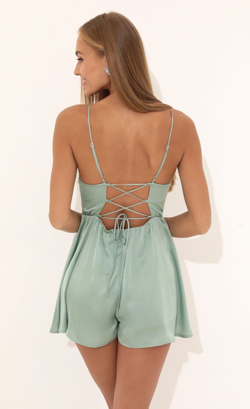 Picture Libbie Day Satin Romper in Green. Source: https://media.lucyinthesky.com/data/Jun22_2/800xAUTO/1V9A2207.JPG