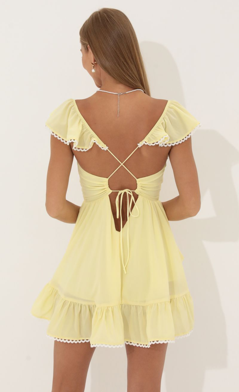 Picture Gaby Fit and Flare Chiffon Dress in Yellow. Source: https://media.lucyinthesky.com/data/Jun22_2/800xAUTO/1V9A4720.JPG