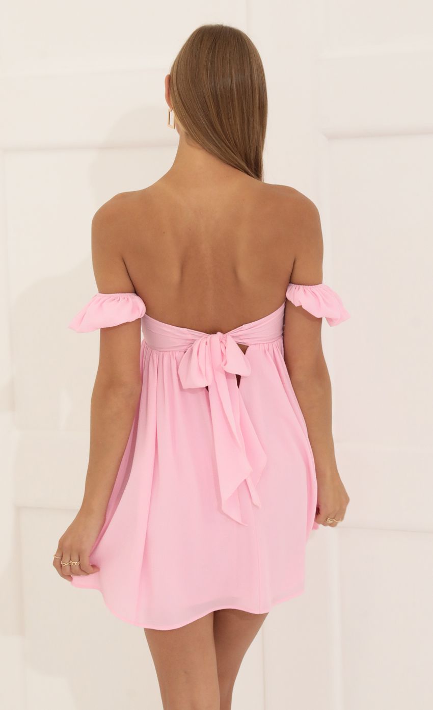 Picture Daniella Bubble Crepe Baby Doll Dress in Pink. Source: https://media.lucyinthesky.com/data/Jun22_2/850xAUTO/1V9A7780.JPG