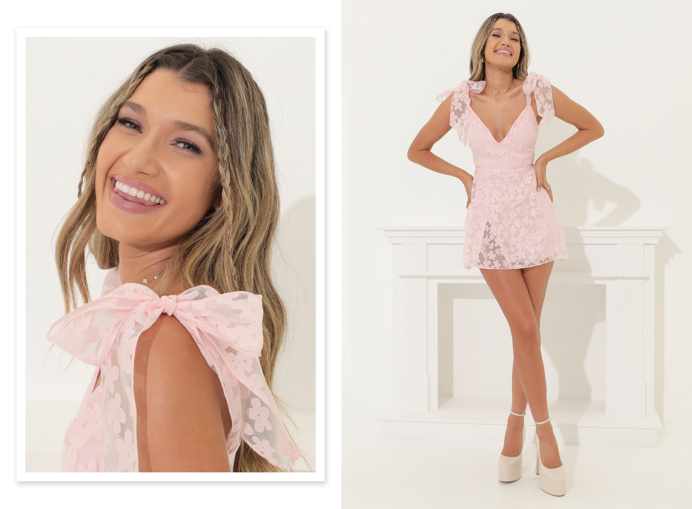 Tia A-line Floral Dress in Pink