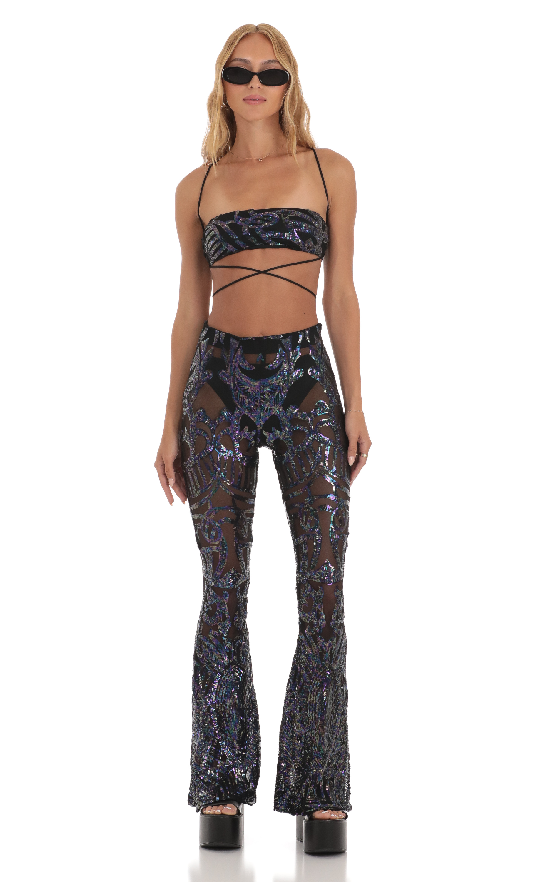 Peony Iridescent Sequin Three Piece Set in Black