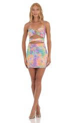 Picture Kinley Shimmer Tie-Dye Heart Bodycon Mini Dress in Multi Color. Source: https://media.lucyinthesky.com/data/Jun23/150xAUTO/0c0b81f9-ba26-40f6-a945-650fc9ac5fc4.jpg