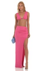 Picture Hart Rhinestone Two Piece Maxi Skirt Set in Pink. Source: https://media.lucyinthesky.com/data/Jun23/150xAUTO/11f3a5b0-440e-47e6-bd8f-d39c5af17c41.jpg