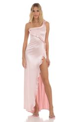 Picture Lucine Satin One Shoulder Dress in Pink. Source: https://media.lucyinthesky.com/data/Jun23/150xAUTO/5348031c-a252-4159-92ae-c1bb78ed49d3.jpg