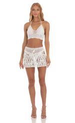 Picture Sunbeam Crochet Three Piece Skirt Set in White. Source: https://media.lucyinthesky.com/data/Jun23/150xAUTO/5e86c3ad-f49a-4731-8c6b-f2d57276cd36.jpg