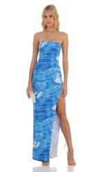 Picture Birch Strapless Maxi Dress in Blue Swirl. Source: https://media.lucyinthesky.com/data/Jun23/150xAUTO/c4e1abd7-2cce-4f80-bb3a-013758c3e035.jpg