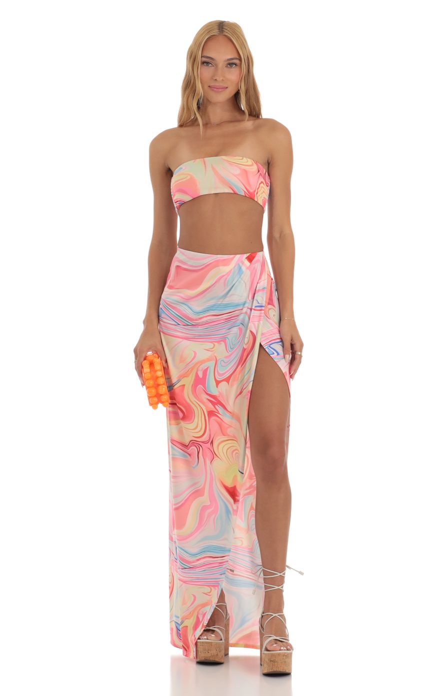 Picture Lizzo Two Piece Skirt Set in Pink Swirl. Source: https://media.lucyinthesky.com/data/Jun23/850xAUTO/06c38760-2ee8-4b17-ab80-5a4d01c28704.jpg