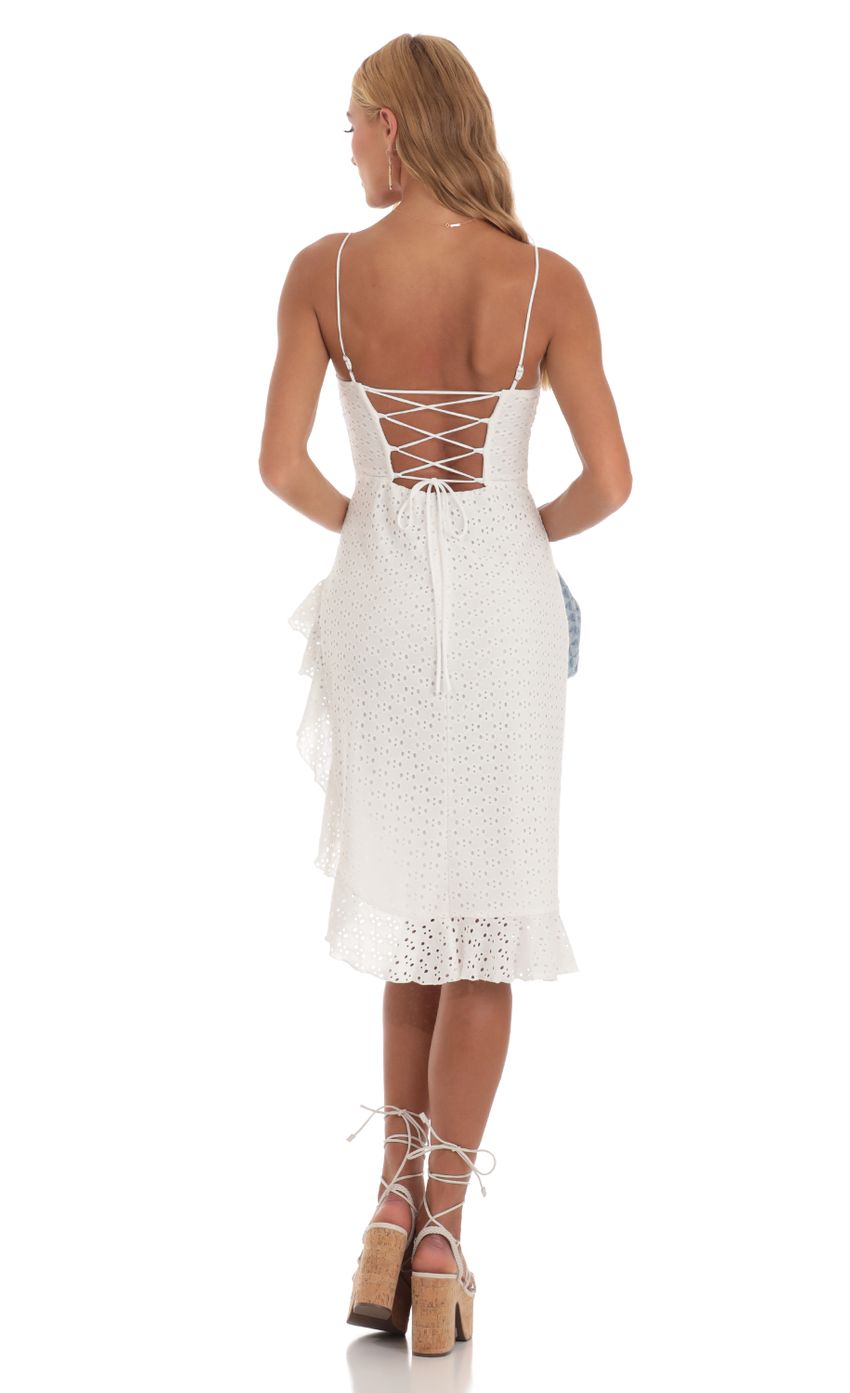 Picture Asa Ruffle Slit Dress in White. Source: https://media.lucyinthesky.com/data/Jun23/850xAUTO/2b749373-dc66-448f-a512-678b90303525.jpg