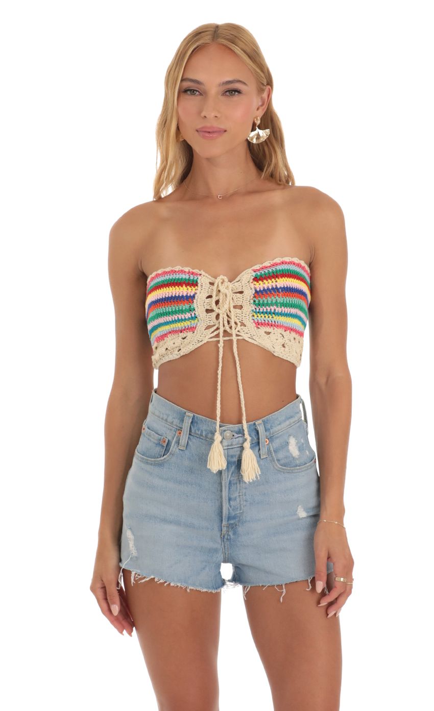 Picture Valinda Rainbow Crochet Top in Beige. Source: https://media.lucyinthesky.com/data/Jun23/850xAUTO/371f608e-0d82-45cd-bf76-aa8785bfd4f6.jpg