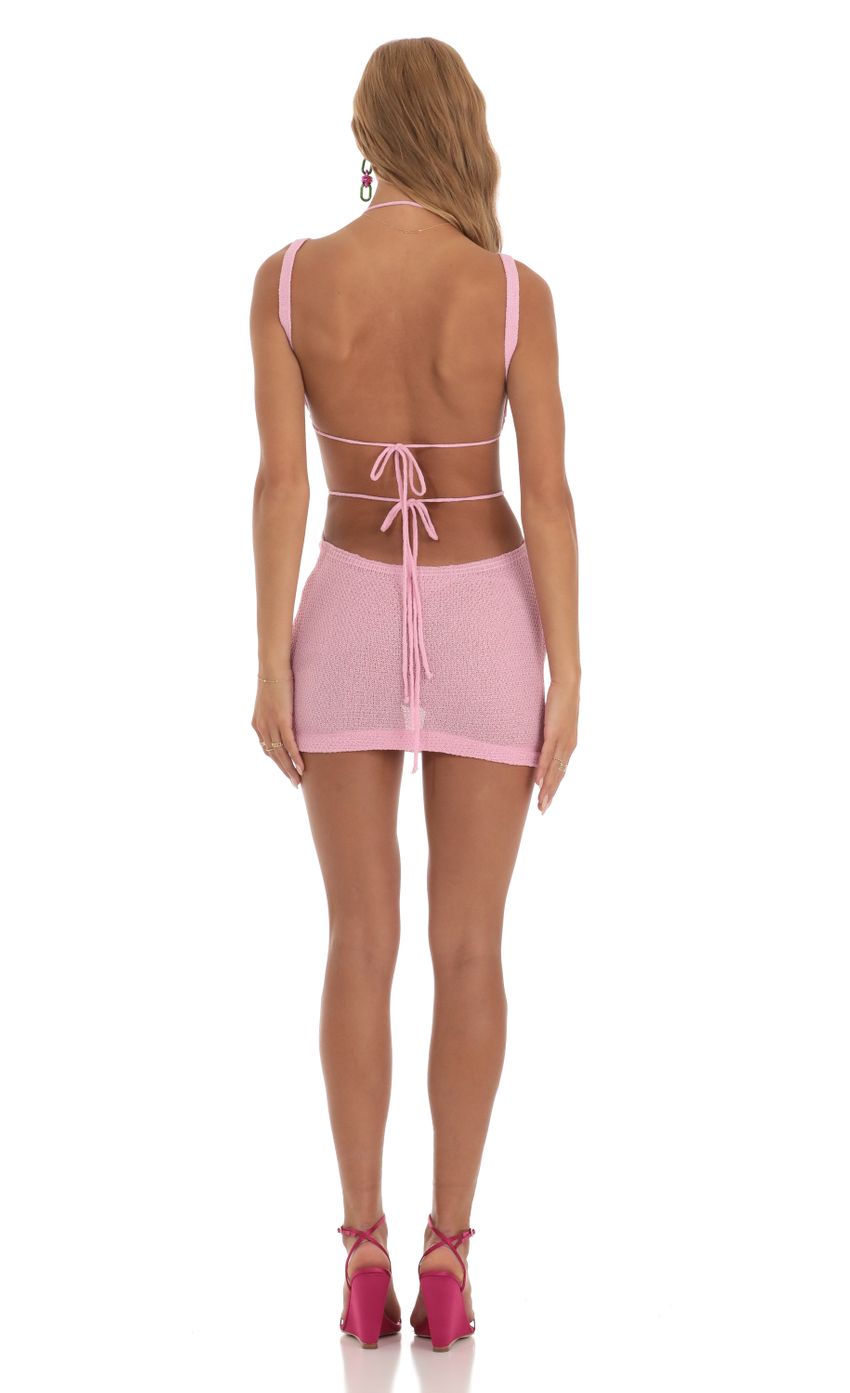 Picture Ixora Crochet Cutout Dress in Pink. Source: https://media.lucyinthesky.com/data/Jun23/850xAUTO/4def3839-89a8-409a-be97-d365a761a7bd.jpg