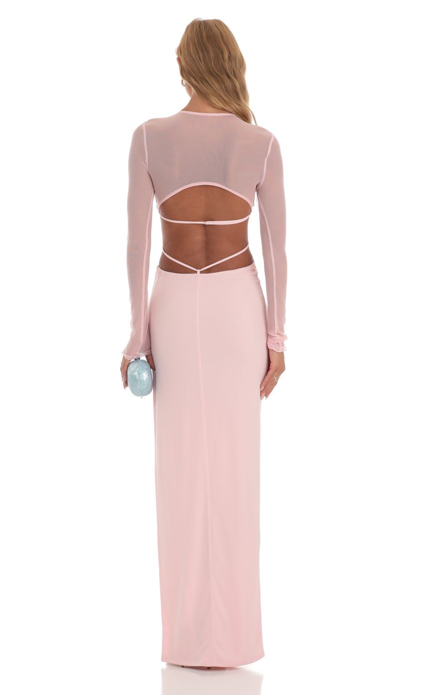 Picture Karlyn Long Sleeve Open Back Dress in Pink. Source: https://media.lucyinthesky.com/data/Jun23/850xAUTO/76031c3f-1852-4888-915e-c0d311e51dd5.jpg