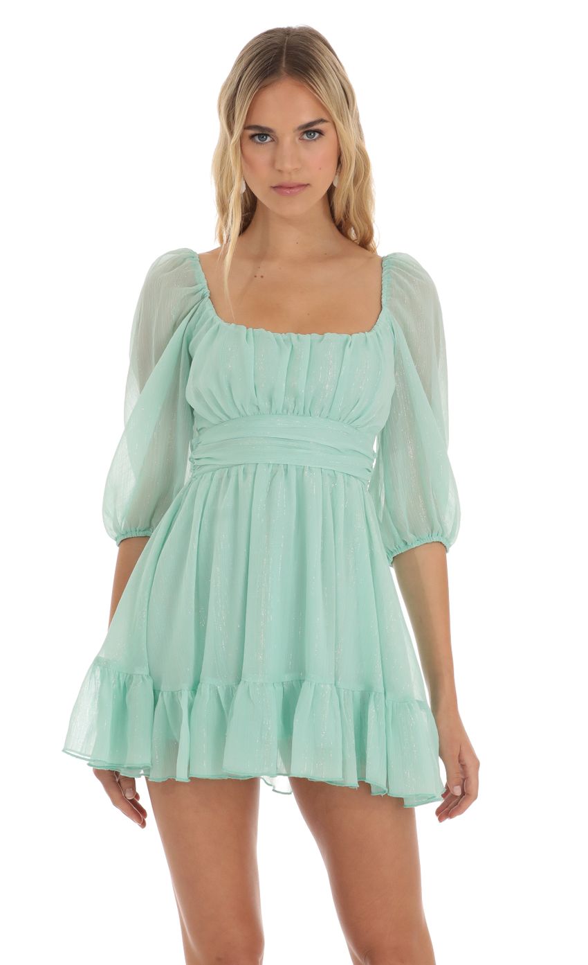 Picture Neia Ruffle Shimmer Dress in Mint Green. Source: https://media.lucyinthesky.com/data/Jun23/850xAUTO/9a5a3d9f-a837-43ca-a6dd-0846ce611efa.jpg