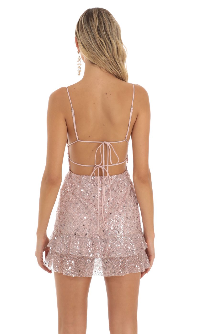 Picture Gardenia Shimmer Sequin Mini Dress in Pink. Source: https://media.lucyinthesky.com/data/Jun23/850xAUTO/9b004351-4872-45a8-8f10-594ab5a39ca7.jpg
