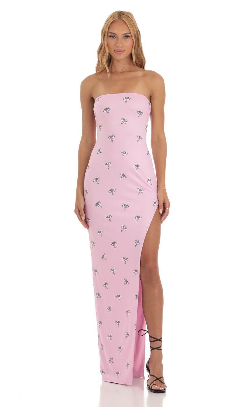 Picture Birch Eye Print Strapless Maxi Dress in Pink. Source: https://media.lucyinthesky.com/data/Jun23/850xAUTO/f3f3ee2c-993f-4f6a-b6c2-f3fe83544730.jpg