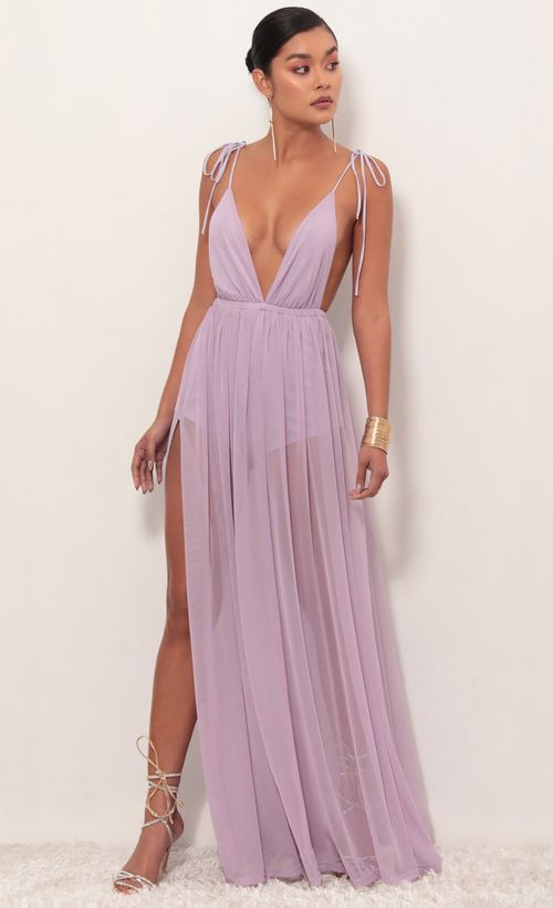 Picture Skylar Love Ties Maxi Dress in Lavender. Source: https://media.lucyinthesky.com/data/Mar19_1/500xAUTO/781A3809.JPG