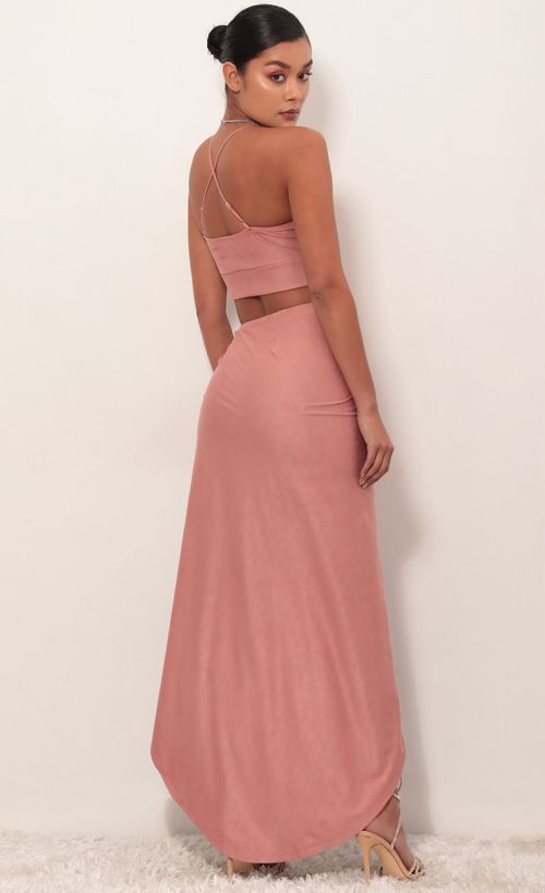 Picture Sicily Suede Luxe Maxi Set in Mauve. Source: https://media.lucyinthesky.com/data/Mar19_1/500xAUTO/781A4042.JPG