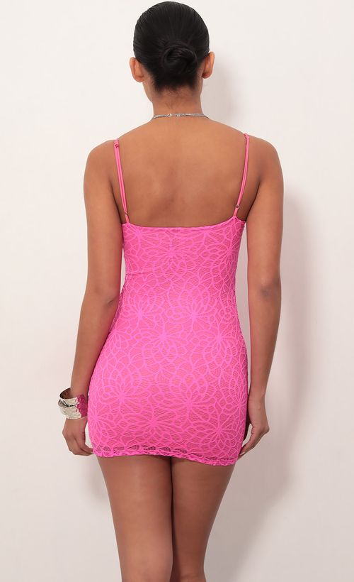 Hot Pink Daisy Lace Bodycon Dress