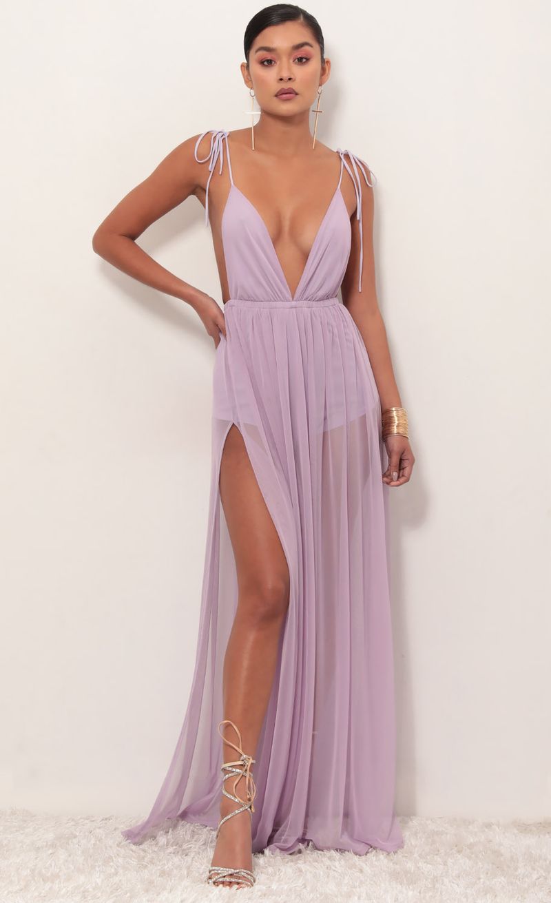 Picture Skylar Love Ties Maxi Dress in Lavender. Source: https://media.lucyinthesky.com/data/Mar19_1/800xAUTO/781A3807.JPG
