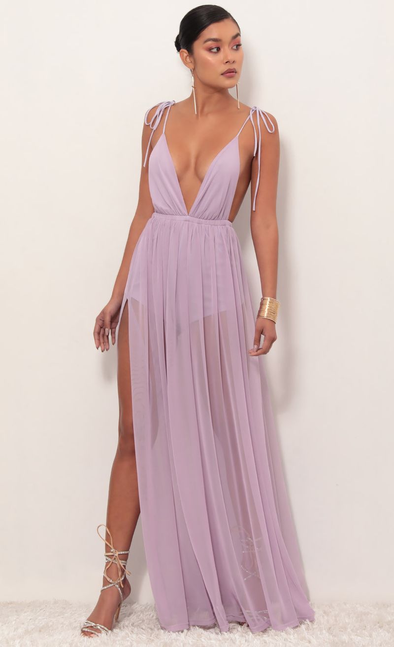 Picture Skylar Love Ties Maxi Dress in Lavender. Source: https://media.lucyinthesky.com/data/Mar19_1/800xAUTO/781A3809.JPG