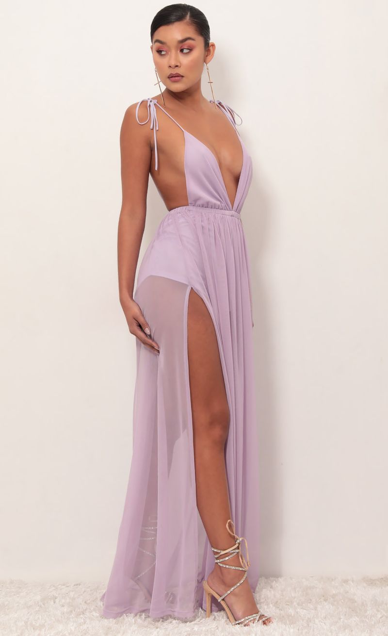 Picture Skylar Love Ties Maxi Dress in Lavender. Source: https://media.lucyinthesky.com/data/Mar19_1/800xAUTO/781A3819.JPG
