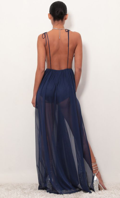 Picture Skylar Love Ties Maxi Dress in Navy. Source: https://media.lucyinthesky.com/data/Mar19_2/500xAUTO/781A6652.JPG