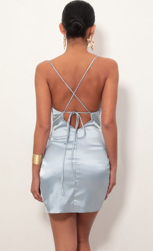 bright blue satin dress
