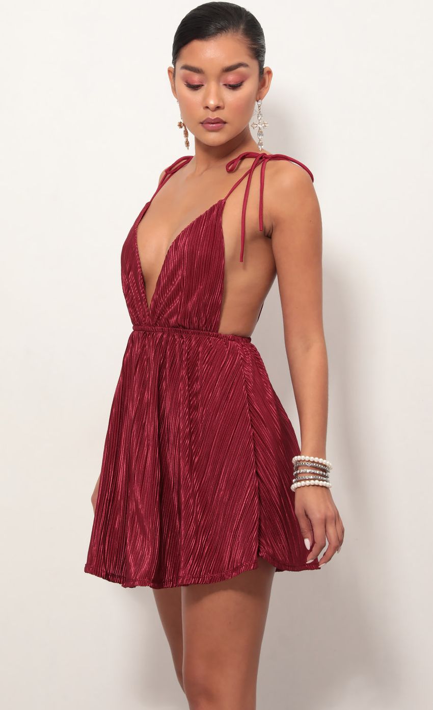 Picture Skye Shoulder Tie Dress in Merlot. Source: https://media.lucyinthesky.com/data/Mar19_2/850xAUTO/781A7734.JPG
