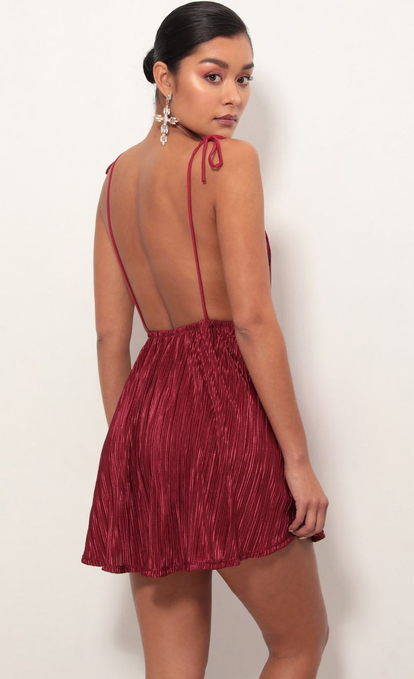 Picture Skye Shoulder Tie Dress in Merlot. Source: https://media.lucyinthesky.com/data/Mar19_2/850xAUTO/781A7754.JPG