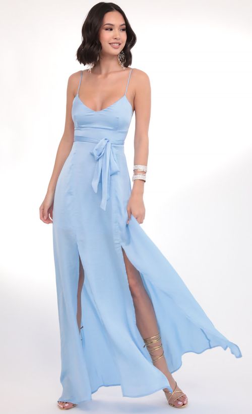Picture Milan Satin Tie Maxi in Sky Blue. Source: https://media.lucyinthesky.com/data/Mar20_1/500xAUTO/781A4789.JPG