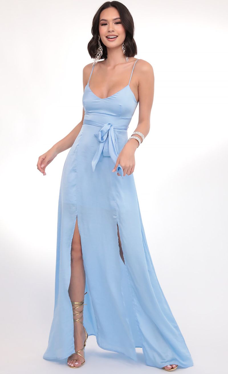 Picture Milan Satin Tie Maxi in Sky Blue. Source: https://media.lucyinthesky.com/data/Mar20_1/800xAUTO/781A4762.JPG