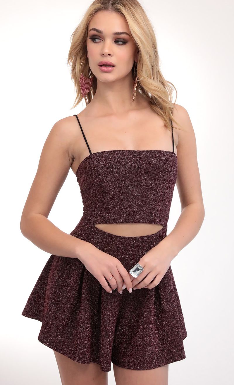 Picture Juliana Cutout Romper in Mauve Shimmer. Source: https://media.lucyinthesky.com/data/Mar20_1/800xAUTO/781A9226.JPG