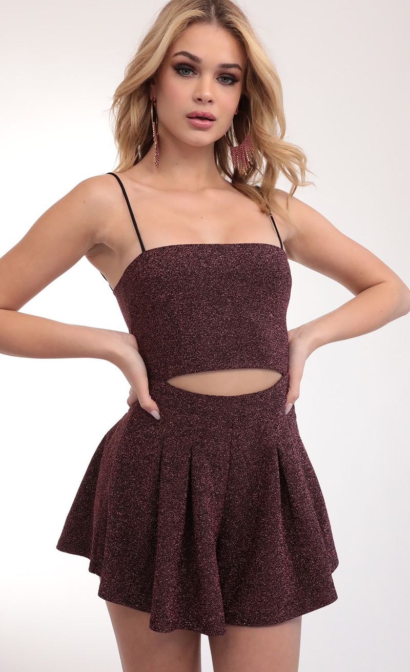 Picture Juliana Cutout Romper in Mauve Shimmer. Source: https://media.lucyinthesky.com/data/Mar20_1/800xAUTO/781A9245.JPG